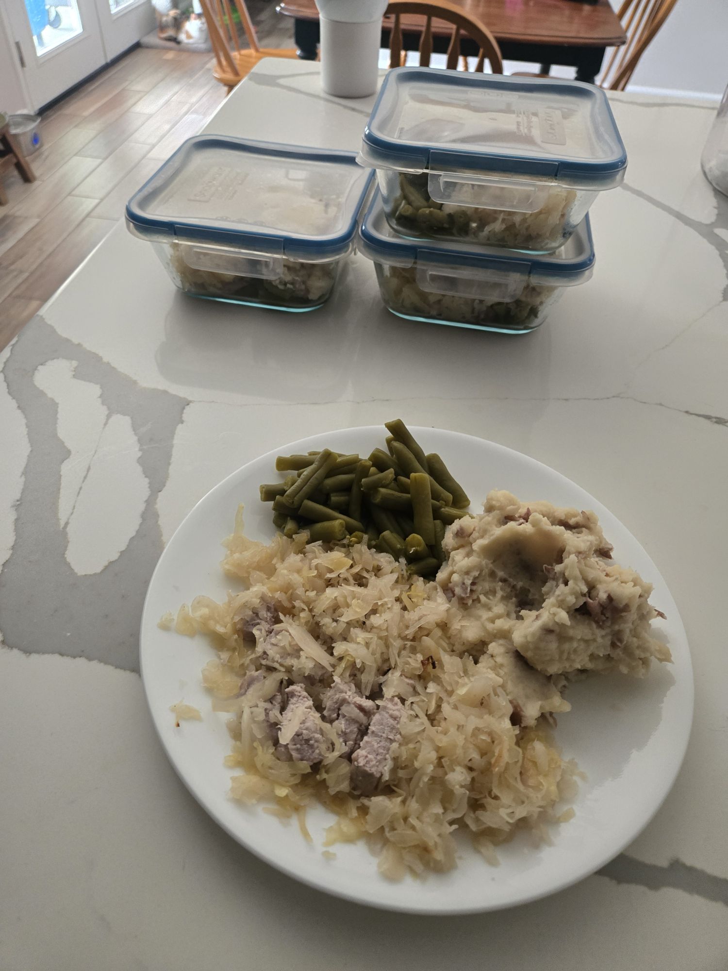 Food Prep Pork chops and Sauerkraut